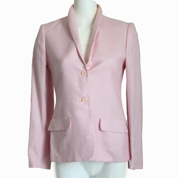 Halston Jacket Pink Linen Shawl Collar Blazer Vintage - Picture 1 of 9